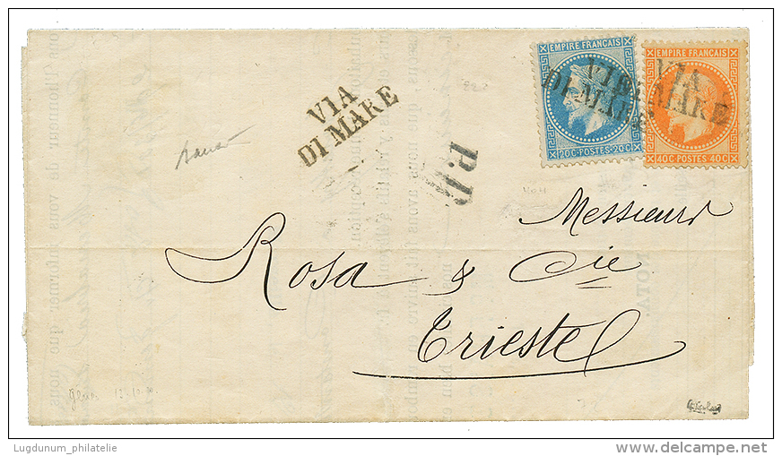 1870 20c(n°29) + 40c(n°31) Obl. VIA DI MARE (type Rare) Sur Lettre Avec Texte De MARSEILLE Pour TRIESTE (AUTRICH - Autres & Non Classés