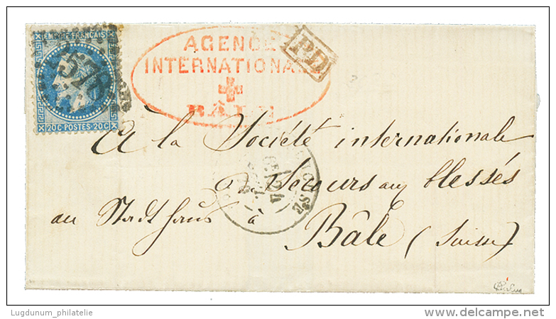 1870 20c(n°29) Obl. GC 2578 + MUHLOUSE + Cachet CROIX ROUGE AGENCE INTERNATIONALE BALE Sur Lettre Au Tarif FRONTALIE - Other & Unclassified