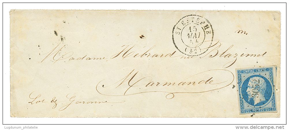 1854 25c EMPIRE(n°15) TTB Margé Obl. PC 3052 + T.15 ST ESTEPHE Sur Lettre. Cote 525&euro;. Superbe. - Otros & Sin Clasificación