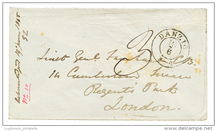 "ESCADRE DE LA BALTIQUE - TOLBOUKIN" : 1855 DANZIG + Taxe 3 Sur Enveloppe Avec Texte Daté "HMS COPACK, About 2 1/ - Other & Unclassified