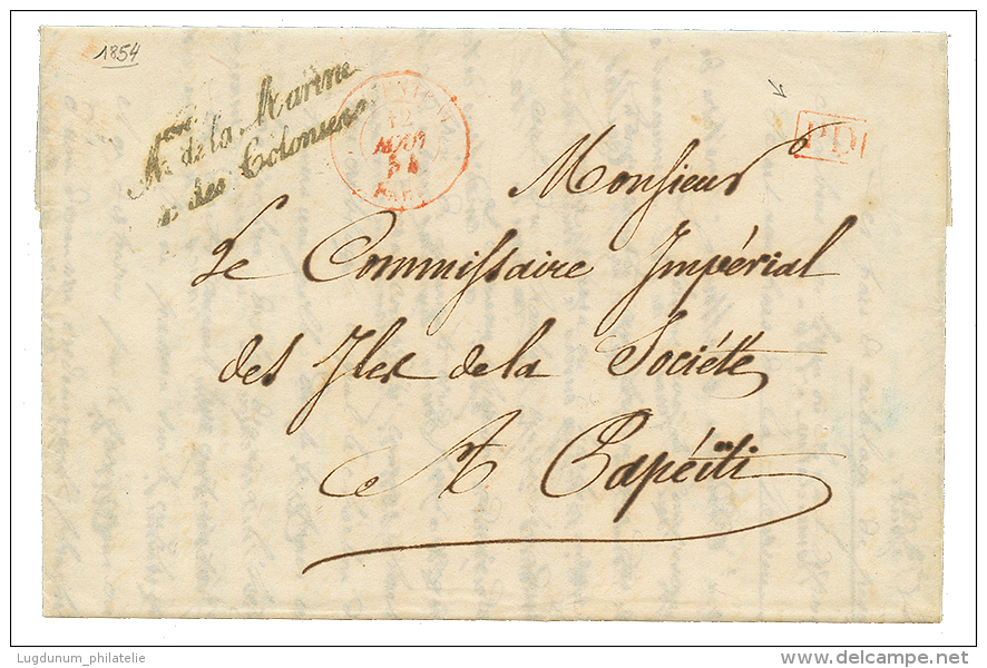 1854 Cachet De Franchise Mre De La MARINE ET DES COLONIES + PD Rouge Sur Lettre Pour TAHITI. Verso, BUREAU MARITIME LE H - Otros & Sin Clasificación