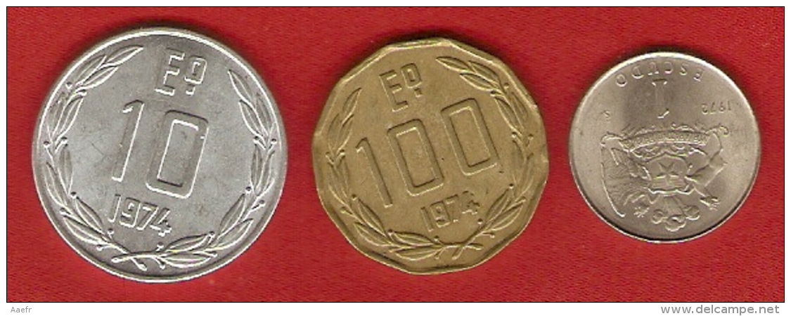 Monnaie - CHILI - 1,10,100 Escudos - Chile - 1972,1974,1974 - Chili