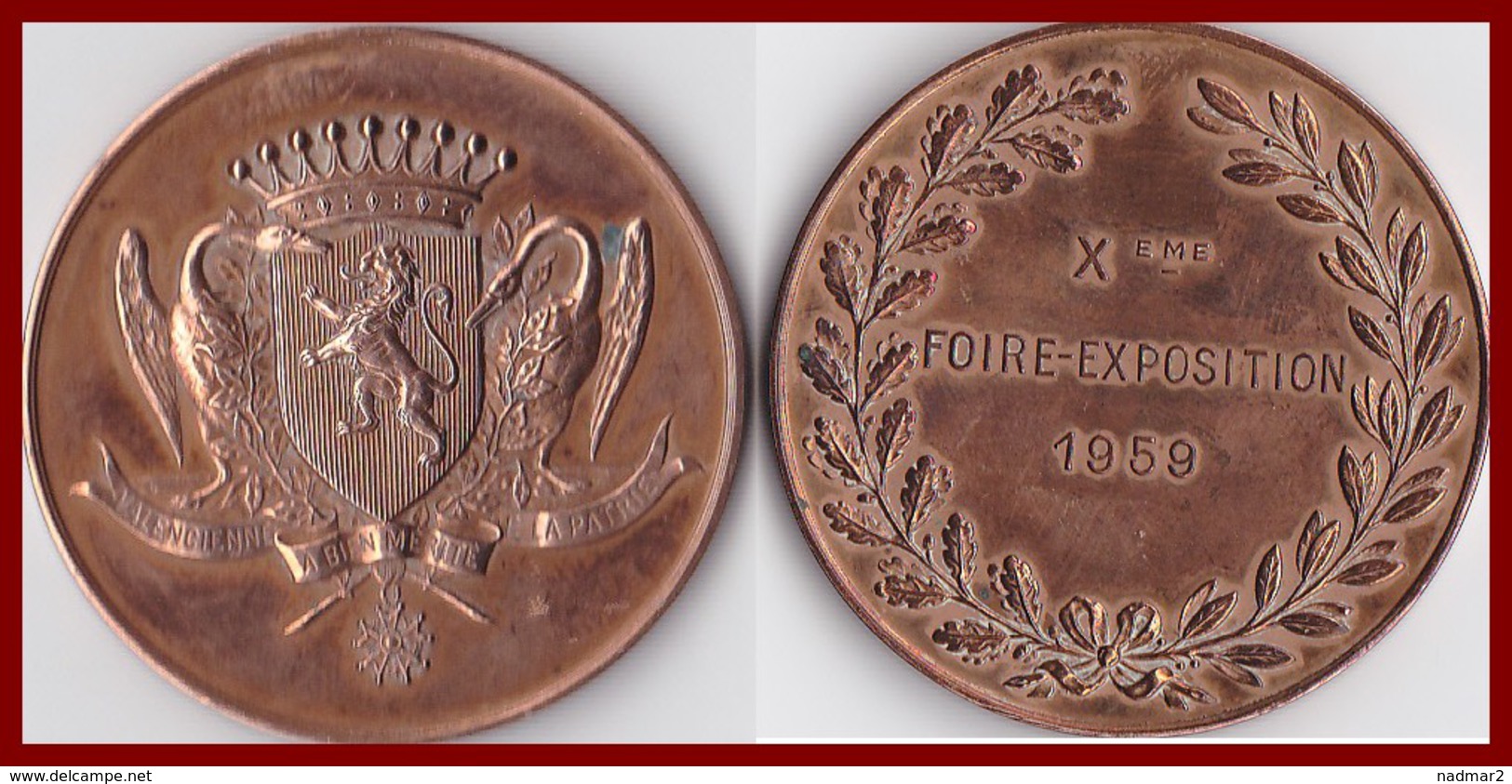 RARE Valenciennes Médaille Exposant 10ème Foire Exposition 1959 Nord France Bronze 33 G France TBE - Professionnels / De Société