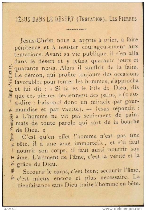 MAISON De La BONNE PRESSE - IMAGE RELIGIEUSE ANCIENNE - N° 29 Jésus Dans Le Désert Les Pierres - TBE - Devotion Images