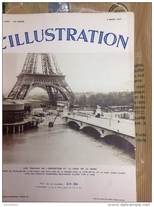 L´ILLUSTRATION N° 4905  Du 6 Mars 1937 --  Travaux De L'Exposition Et Crue De La Seine - L'Illustration