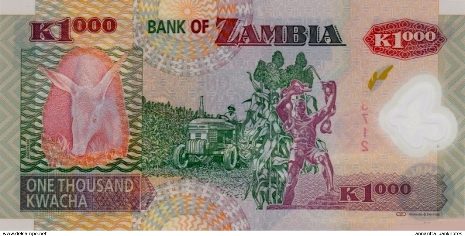 ZAMBIA 1000 KWACHA 2012 P-44i UNC RARE [ ZM146i ] - Zambie