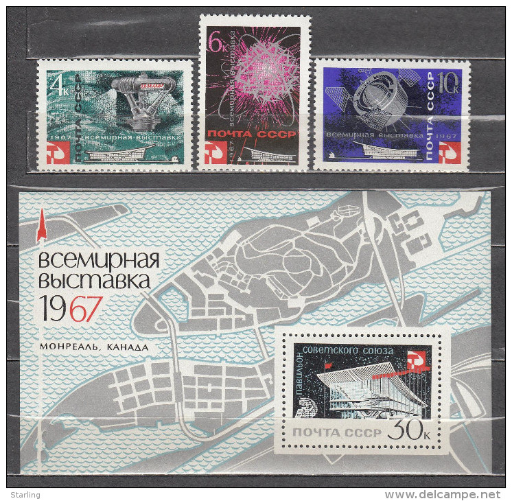 Russia USSR 1967 Mi# 3318-3320 Bl 45 EXPO-67 Exhibition MNH * * - Unused Stamps