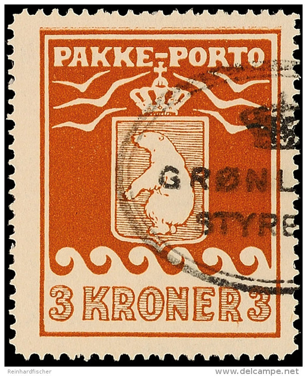 3 Kr. Braun, 1930, Abart: "obere Rahmenlinie Doppelt", Klarer Ovalstempel "GRÖNLANDS STYRELSE", Katalog: 12A... - Sonstige & Ohne Zuordnung