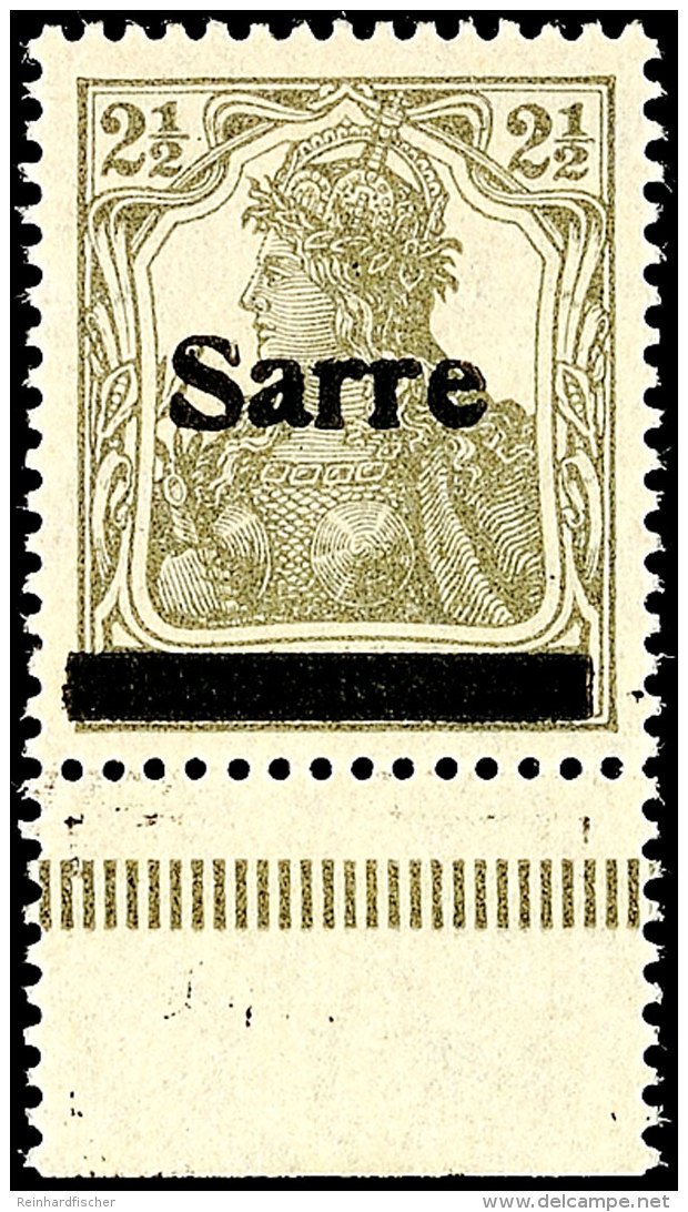 2 1/2 Pfg Germania Dunkelgrüngrau Sog. Bronzegrau Mit Aufdruck "Sarre" In Type I, Aufdruckfehler B, Tadellos... - Sonstige & Ohne Zuordnung