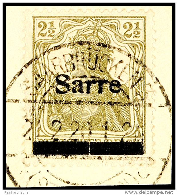 2 1/2 Pfg Germania In Dunkelgrüngrau (sog. Bronzegrau) Mit Aufdruck "Sarre" In Type I, Gestempelt... - Sonstige & Ohne Zuordnung