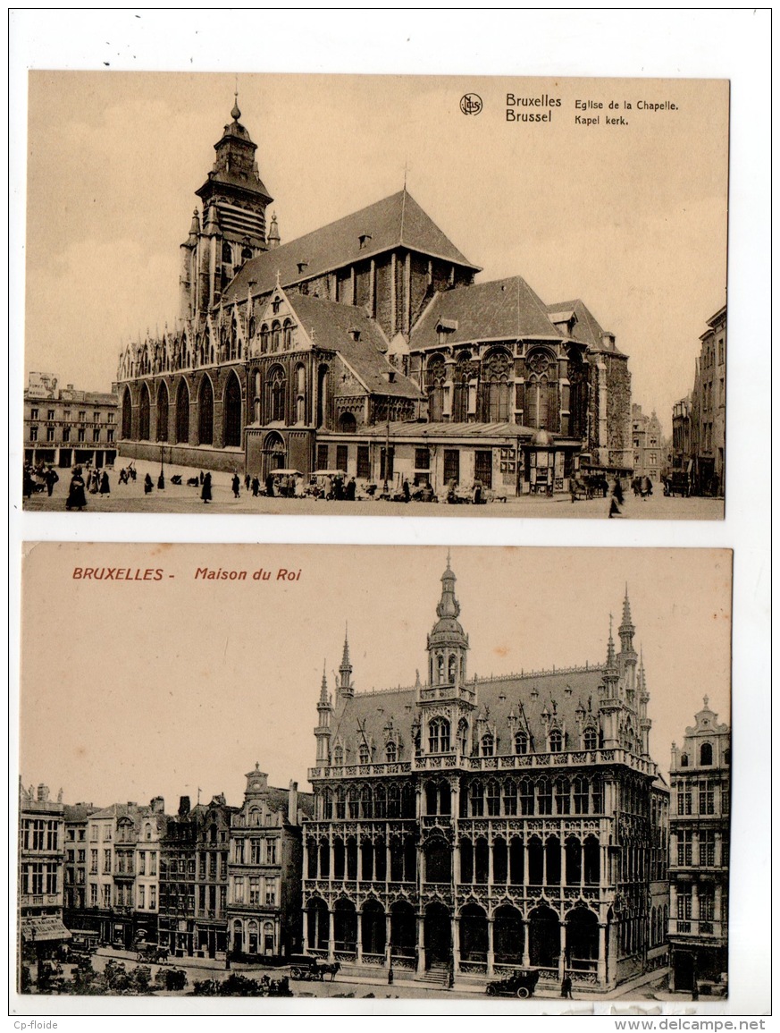 BELGIQUE . BELGIË . BRUXELLES . " MAISON DU ROI " & " ÉGLISE DE LA CHAPELLE " . 2 CARTES POSTALES - Réf. N°17632 - - Sets And Collections