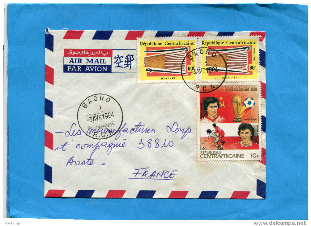 Marcophilie-Lettre -R CA> Françe-cad Baoro 1963-3- Stamps N° 580-Footbal "world Cup Pologne URSS - Zentralafrik. Republik