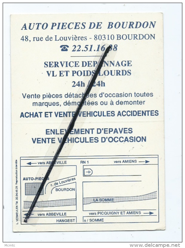 Carte De Visite -  Auto Pieces De Bourdon  - Service Dépannage VL Et Poids Lourds - Cartes De Visite