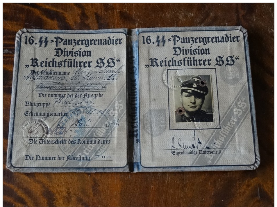 WW2 German 16. SS Panzergrenadier Division "Reichsfuhrer SS" ID, Document Auswies, Not Original (?) - 1939-45