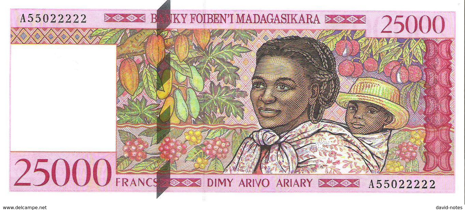 Madagascar - Pick 82 - 25000 Francs = 5000 Ariary 1998 - Unc - Serial With Five Consecutive Numbers ***RARE*** - Madagascar