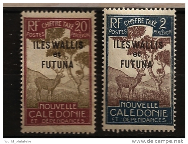 Wallis & Futuna 1930 N° Taxe 11 + 16 Inc ** Nouvelle-Calédonie, Surchargé, Animaux, Cerf Niaouli Huile Essentielle Biche - Ungebraucht