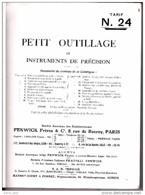 CATALOGUE FENWICK 1924-petit Outillage Et Instruments De Précision-envoi Gratuit - Bricolage / Technique