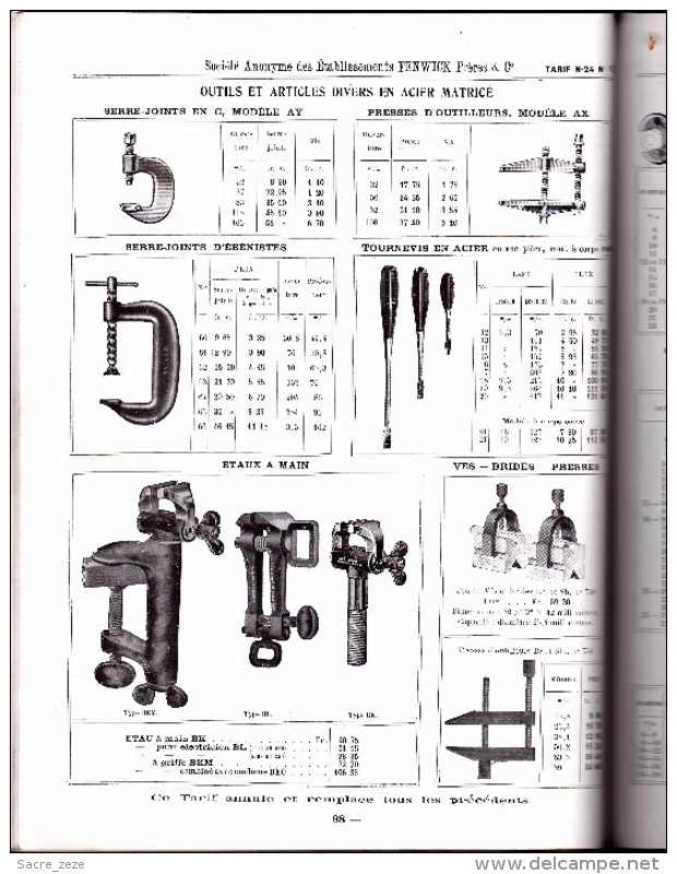 CATALOGUE FENWICK 1924-petit Outillage Et Instruments De Précision-envoi Gratuit - Bricolage / Technique