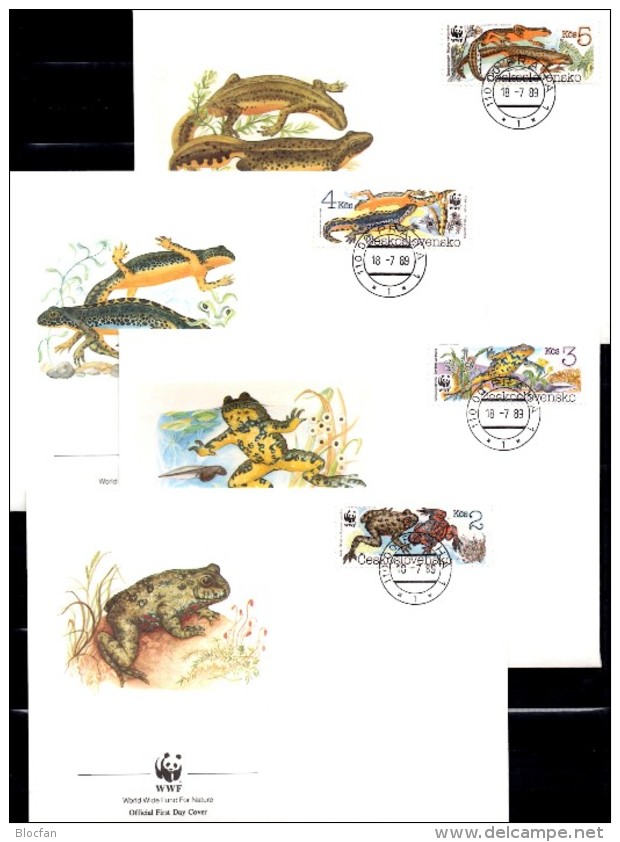 CSR WWF-Set 85 Amphibien Tschechoslowakei 3007/0 **/FDC/MC 29€ Naturschutz Molch Dokumentation 1989 Fauna Stamps Of CSSR - Lots & Serien