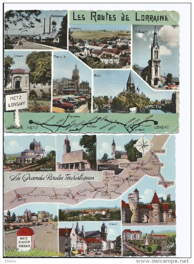 Lot De 2 Cpsm : Routes De Lorraine Metz St Avol Forbach - Metz Longwy - Scan Recto Verso ( Angle Carte 1 Pliure ) - Lorraine