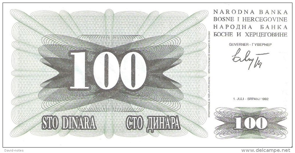 Bosnia And Herzegovina - Pick 13 - 100 Dinara 1992 - Unc - Bosnia Erzegovina