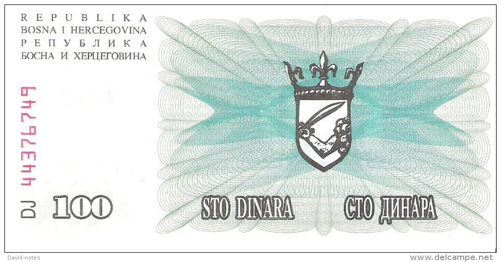 Bosnia And Herzegovina - Pick 13 - 100 Dinara 1992 - Unc - Bosnia Erzegovina
