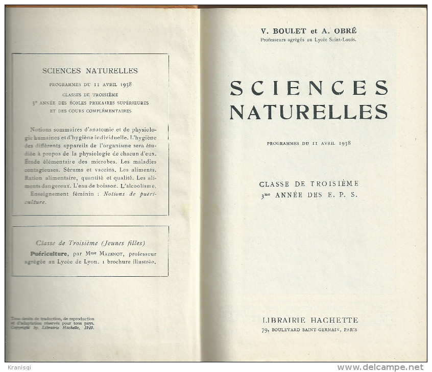Livre , Sciences Naturelles 1938 - 18 Ans Et Plus