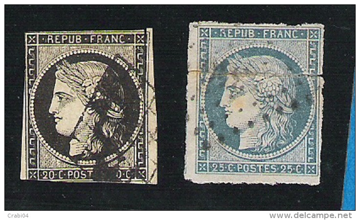 4 Cérès ND : 2 N°3( 20c Noir) Et 2 N°4 (25c Bleu) 2ème Choix - 1849-1850 Cérès