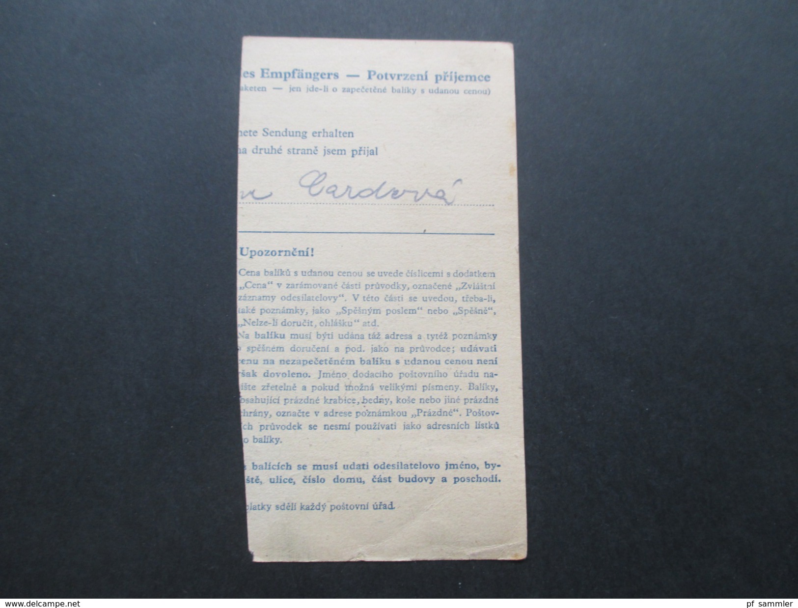 DR / Böhmen / Tschechoslowakei 3.8.1945 Paketkartenabschnitt?! Notstempel?! Brno - Cartas & Documentos