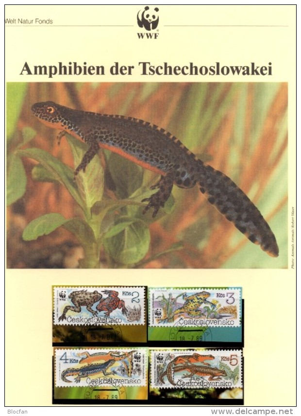 Molch CSSR WWF-Set 85 Amphibien Tschechoslowakei 3007/0 O 3€ Naturschutz Unke Dokumentation 1989 Wildlife Stamps Of CSR - Gebruikt