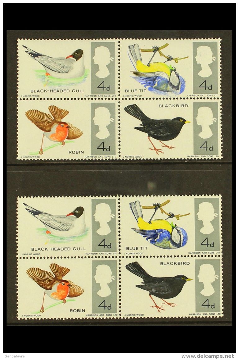 1966 BRITISH BIRDS Se Tenant Block Of 4, SG 696/99, Showing A "BLUE COLOUR SHIFT" Affecting The Upper Stamps Of... - Other & Unclassified