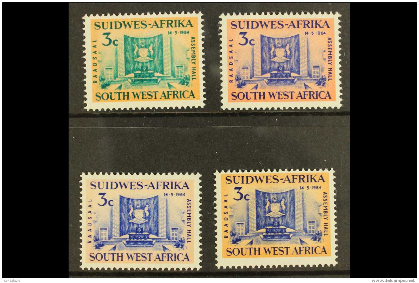 1964 Opening Of Legislative Assembly Hall, COLOUR TRIALS Of 3c Blue And Pink, Blue And Yellow Orange, And Brown... - South West Africa (1923-1990)