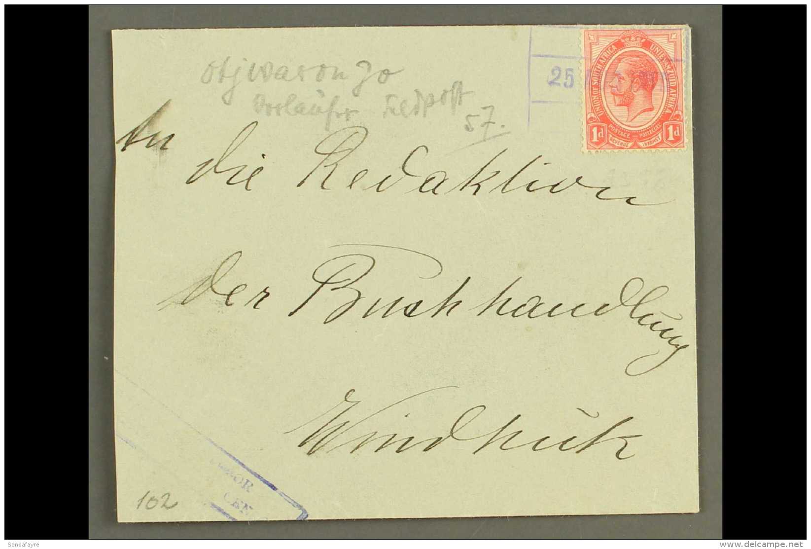 1915 (25 Aug) Env To Winduk Bearing 1d Union Stamp Tied By Fair Violet Boxed FPO Canceller (No. 57) Of... - South West Africa (1923-1990)
