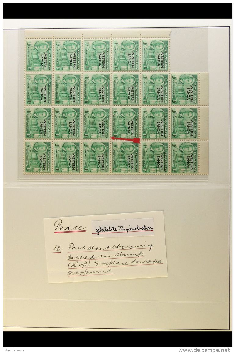 1946 1d Green Peace Issue (SG 215) Never Hinged Mint Marginal Block Of 23 Stamps With Patched-in Stamp At Row 4/3... - Samoa