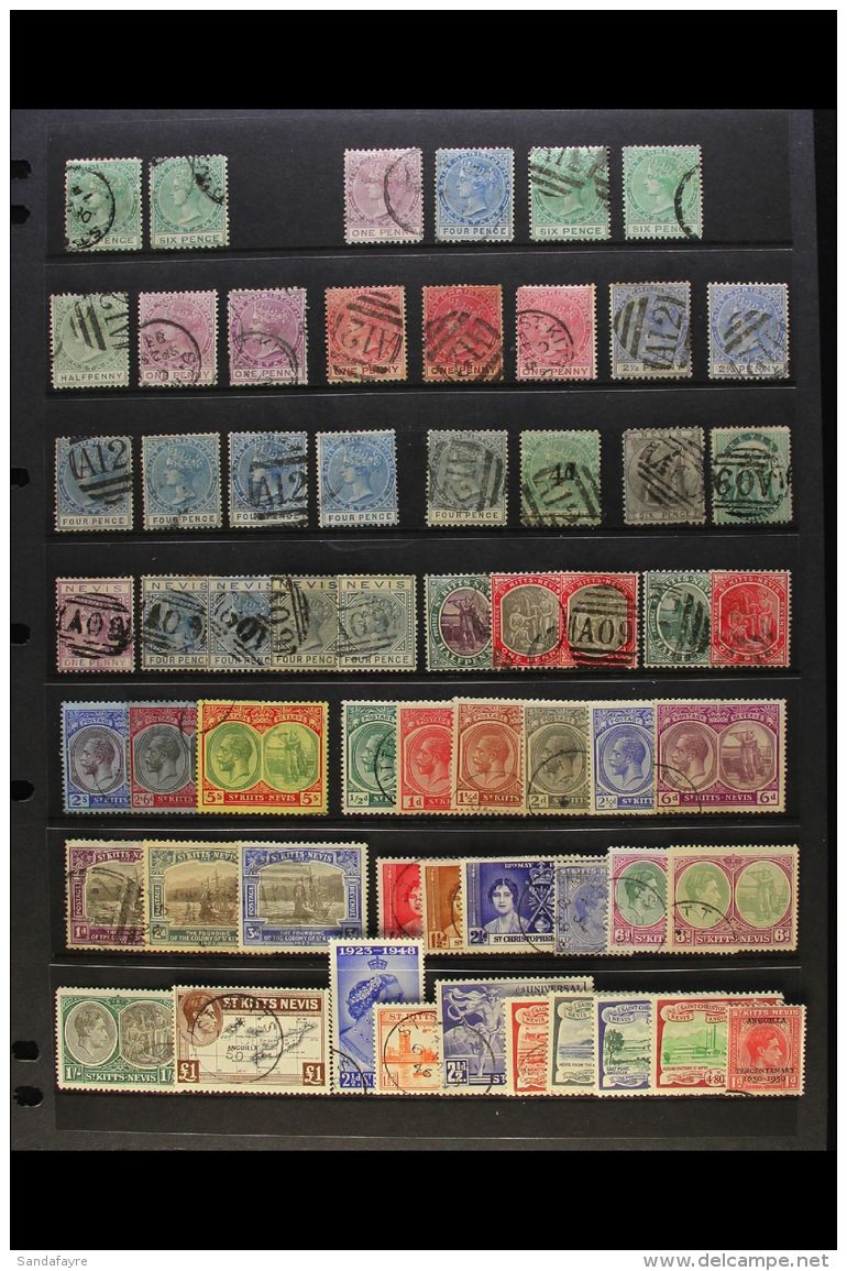 1870-1951 USED SELECTION CAT &pound;850+ Crammed Onto A Stock Page. Includes St Christopher 1870 CC Wmk Range To... - St.Kitts And Nevis ( 1983-...)