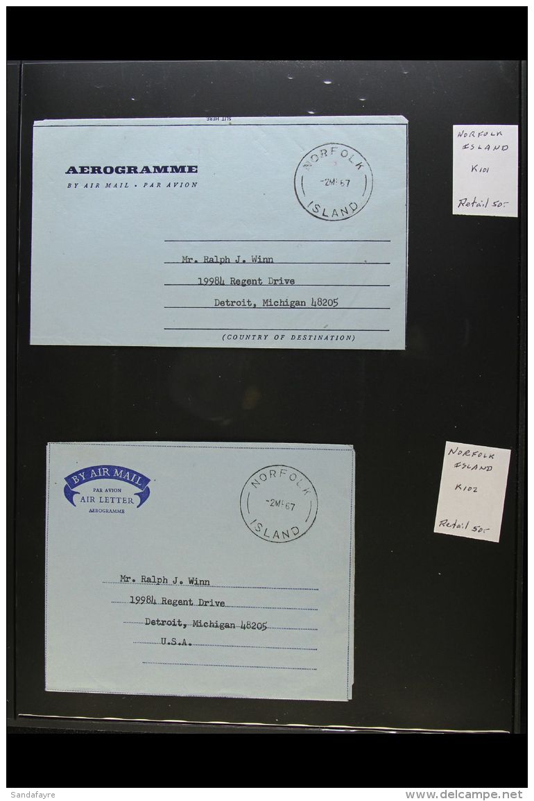 1967-1980 OFFICIAL AEROGRAMMES An All Different Group Of Used Stampless Formula Air Letter Sheets Addressed To... - Norfolk Island