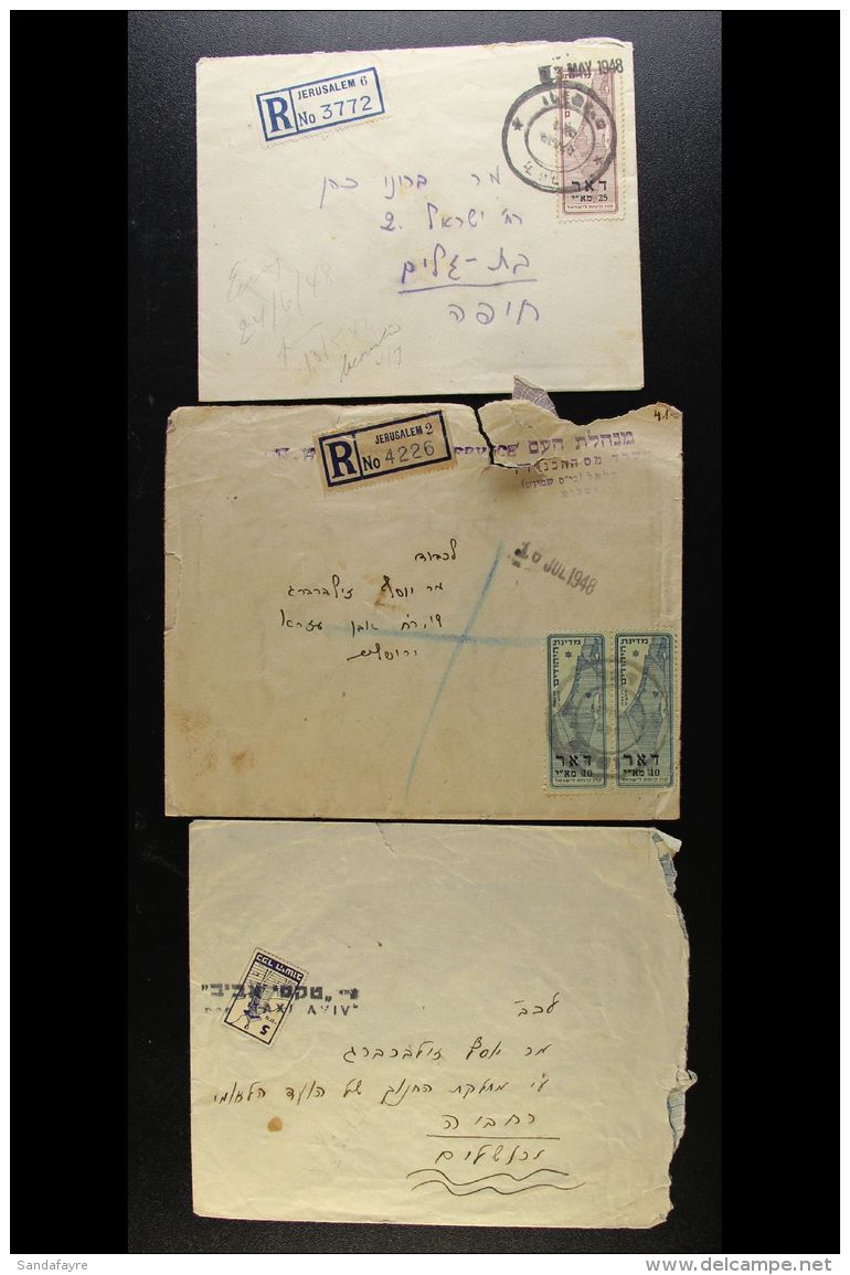 INTERIM PERIOD COVERS 1948 Cover Bearing 5m "Kofer Hayishuv" Tax Label (Bale 132) Tied By Bilingual Straight Line... - Other & Unclassified