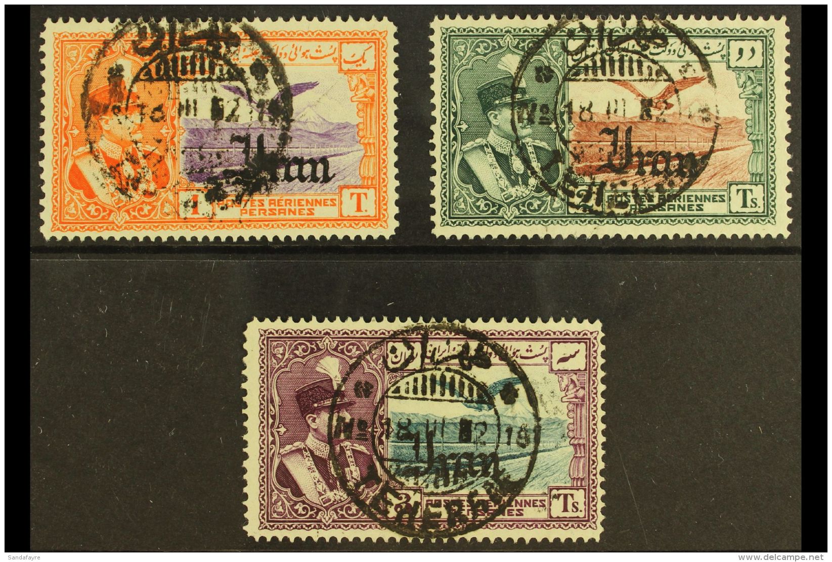 1935 1to Purple &amp; Orange, 2to Red-brown &amp; Deep Green And 3to Blue-green &amp; Purple Air Top Values With... - Iran
