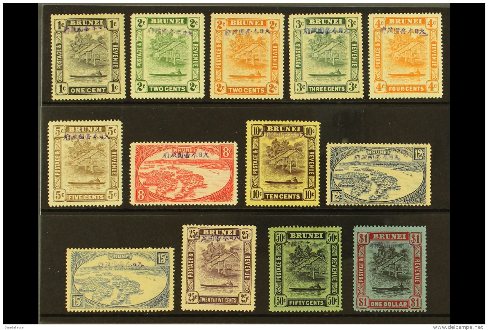 JAPANESE OCCUPATION 1942-44 Handstamps All Different With Most Values To $1, Between SG J1 &amp; J17, Mint, Some... - Brunei (...-1984)