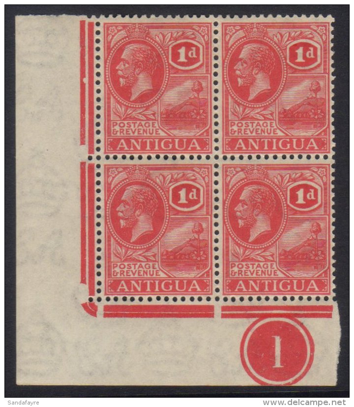 1929 1d Bright Scarlet SG 65, Never Hinged Mint Lower Left Corner Plate Number Block Of Four.  For More Images,... - Other & Unclassified