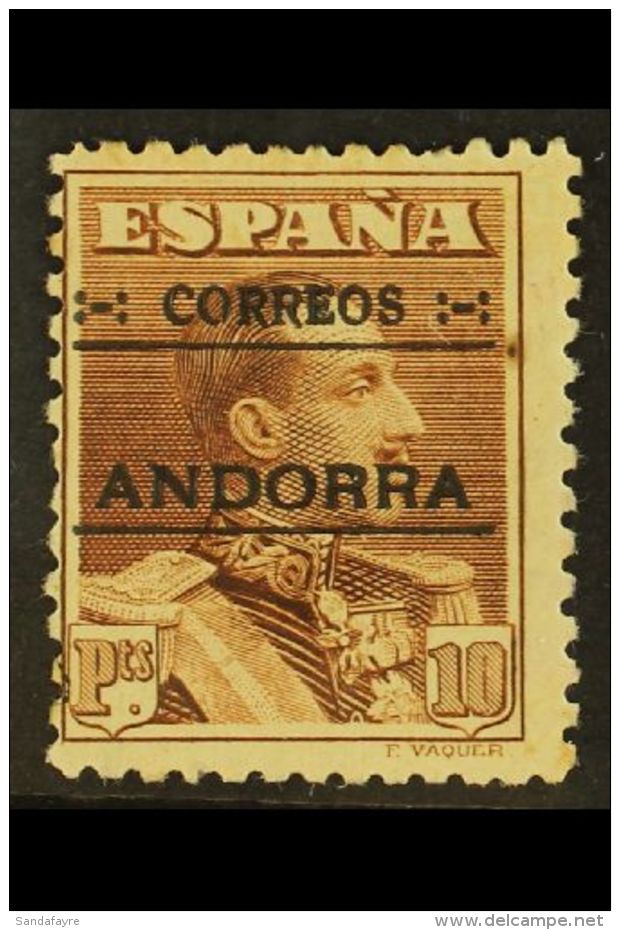 SPANISH 1928 10 Peseta Brown Perf 12&frac12;, Mi 12A, Mint With Small Tone Spot For More Images, Please Visit... - Other & Unclassified