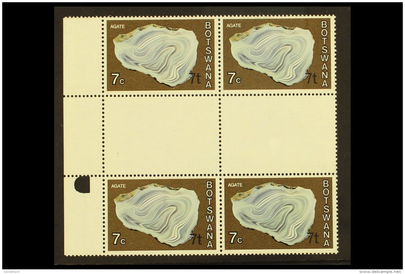 MINERALS Botswana, 1976-7, 7t On 7c Agate, Surcharge At Bottom Right, SG 372a, Never Hinged Mint, Left Marginal... - Unclassified