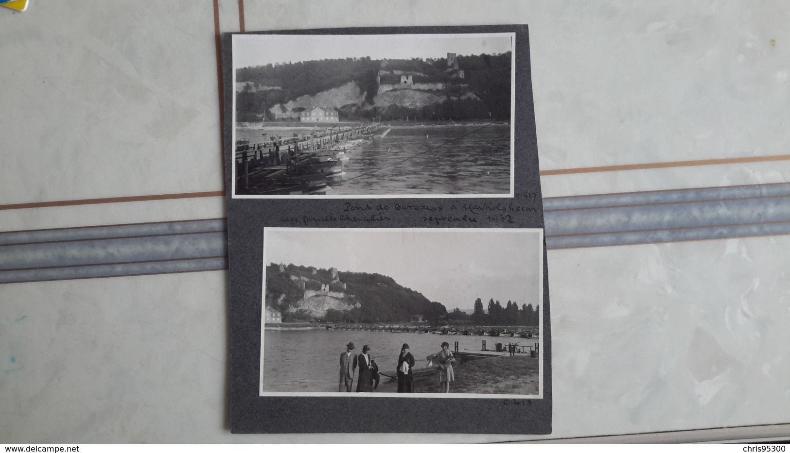 2 PHOTOS ANCIENNES COLLEES SUR UN CARTON - MARCKOLSHEIM 67 BAS RHIN - PONT DE BATEAUX - Lieux