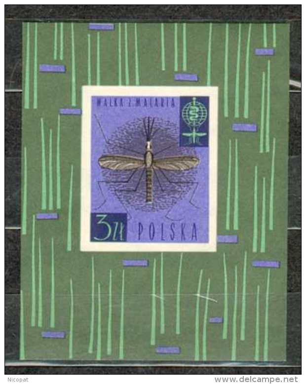 POLAND MNH ** Bloc 34 ERADICATION DU PALUDISME. MOUSTIQUE Insecte Santé - Unused Stamps