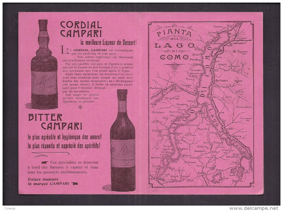 PUBLICITE BITTER CAMPARI ITALIE - NAVIGAZIONE LAGO DI COMO Illustration HOHENSTEIN ART NOUVEAU Dépliant Menu - Como