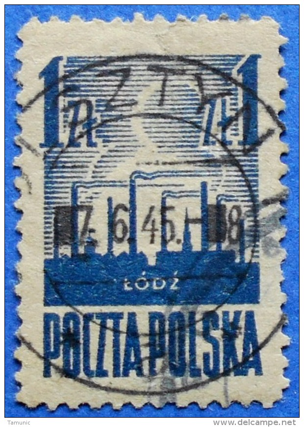 POLAND SILHOUETTE OF LODZ 1 Zl. 1945 Mic.391 - USED - Used Stamps