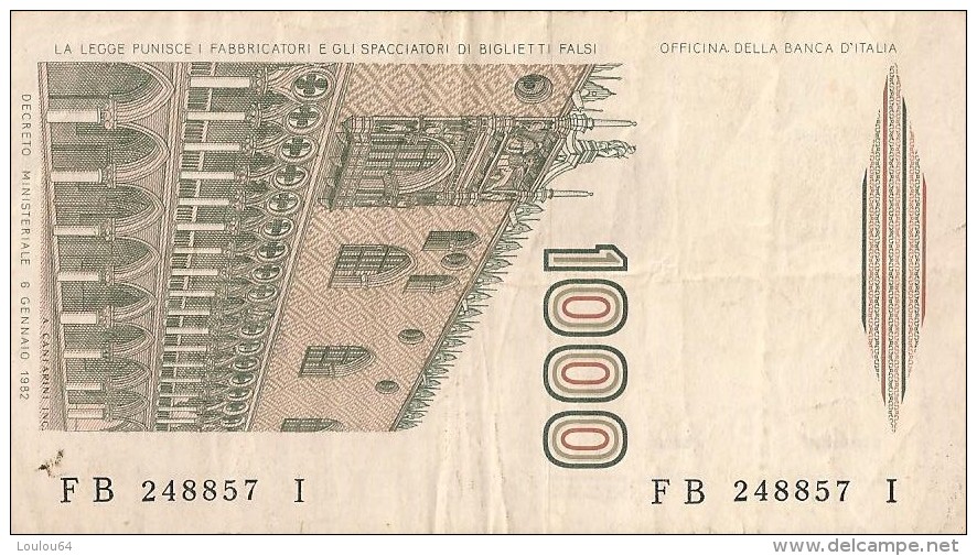 1000 Lire 1982 - Marco PAULO - N° FB 248857 I  - ITALIE - - 1000 Lire