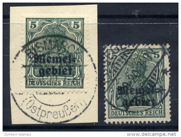 MEMEL 1920 Overprints On Germany  5 Pfg. In A And B Shades, Used.  Michel 1a-b - Memelgebiet 1923