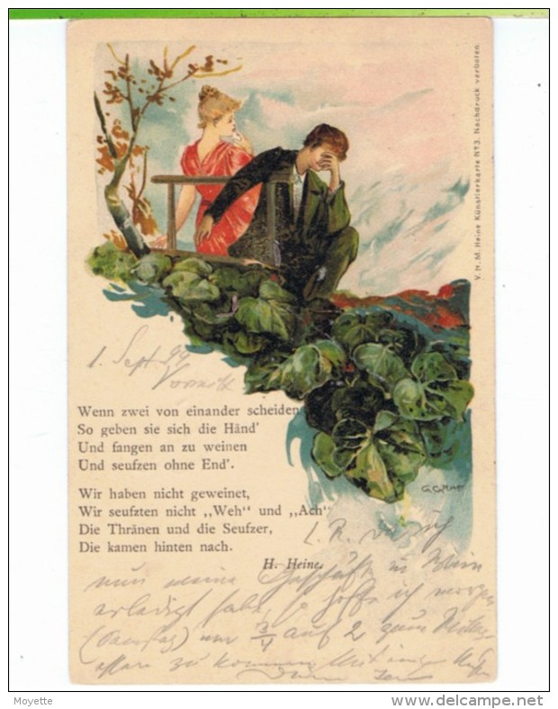 CPA-1899-ILLUSTRATEURS-G.GRAF-1 COUPLE SUR UN BANC-1 POEME H.HEINE-voir Timbre 1899- - Graf, Marte