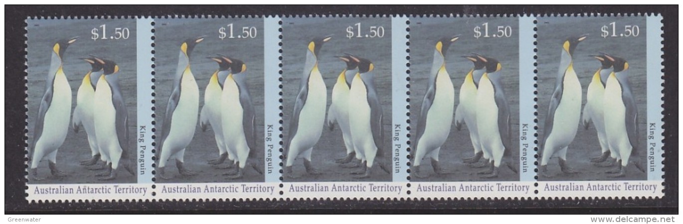 AAT 1993 King Penguin 1.50 $ Value Strip Of 5v   ** Mnh  (33093C) - Nuevos